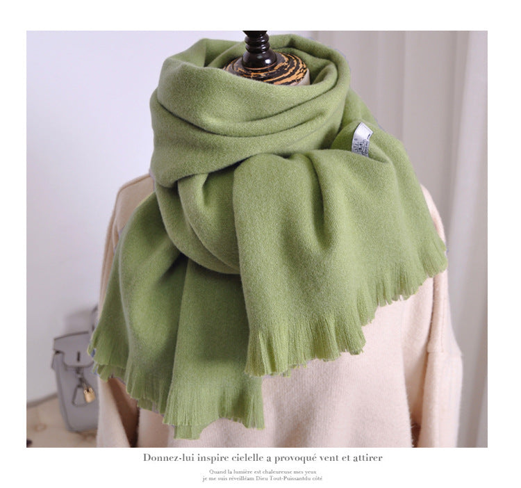 Women's Solid-color Cashmere Scarf with Thick Tassels