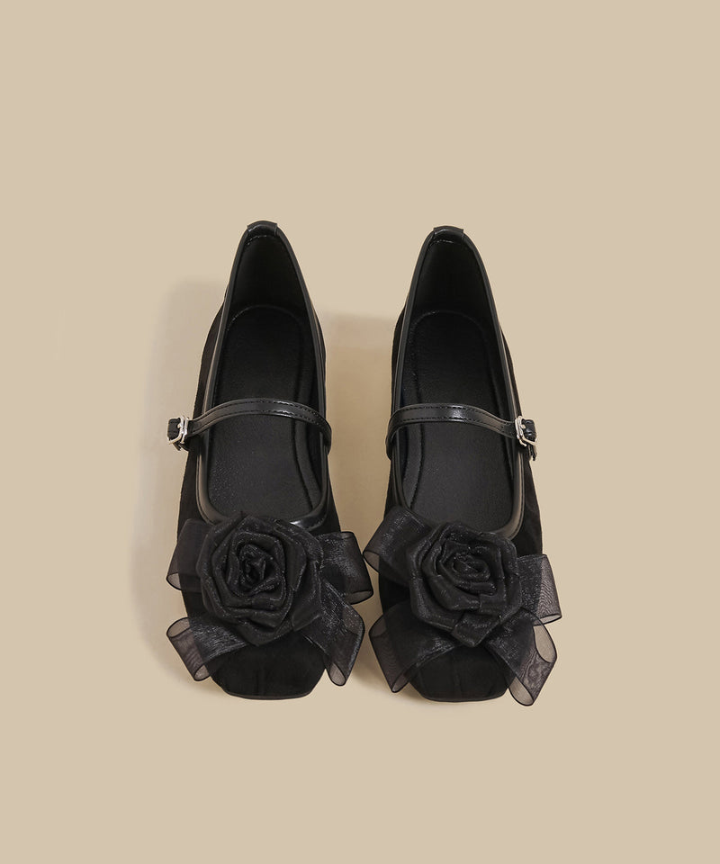 Diy Buckle Strap Splicing Flat Feet Shoes Black Suede