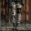 Comstylish Halloween Black Cat Inspired Patchwork Cozy Knit Leggings