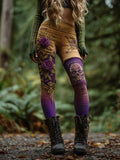 Women's Vintage Skull And Rose Patchwork Comfortable Leggings artswardrobe