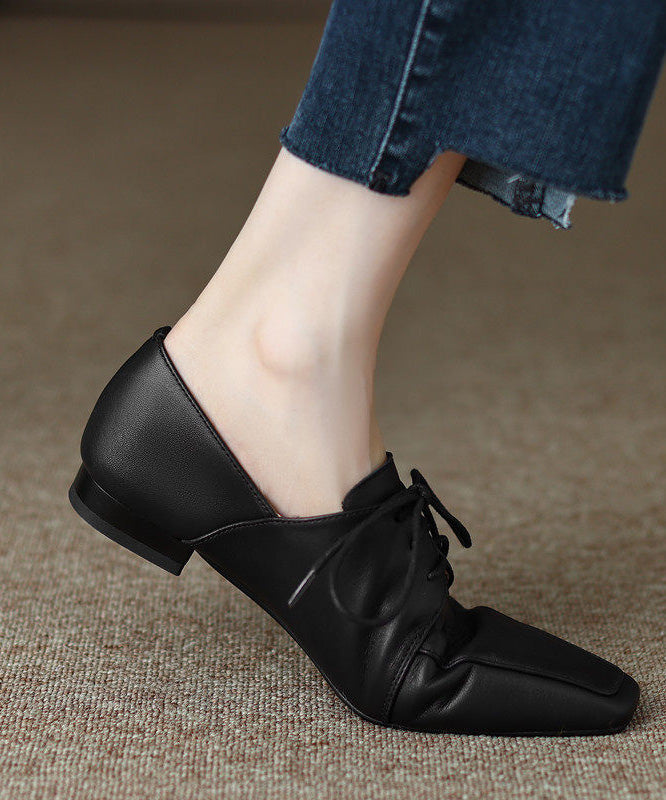 Grey Sheepskin Lace Up Splicing Square Toe Flat Shoes