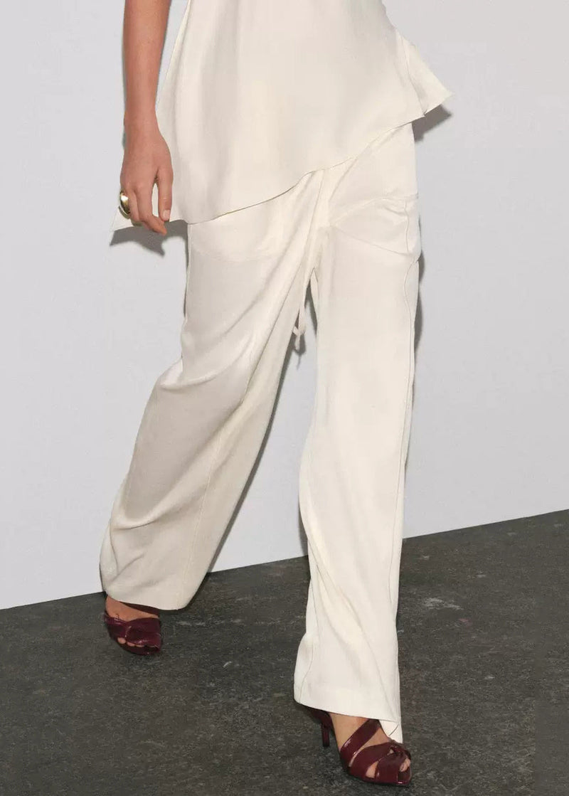 Fine White Backless Side Open Tops and Pants Silk Two Pieces Set Sleeveless