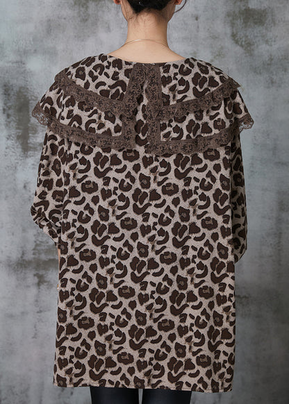 Double-layer Leopard Print Chiffon Blouse Top Spring
