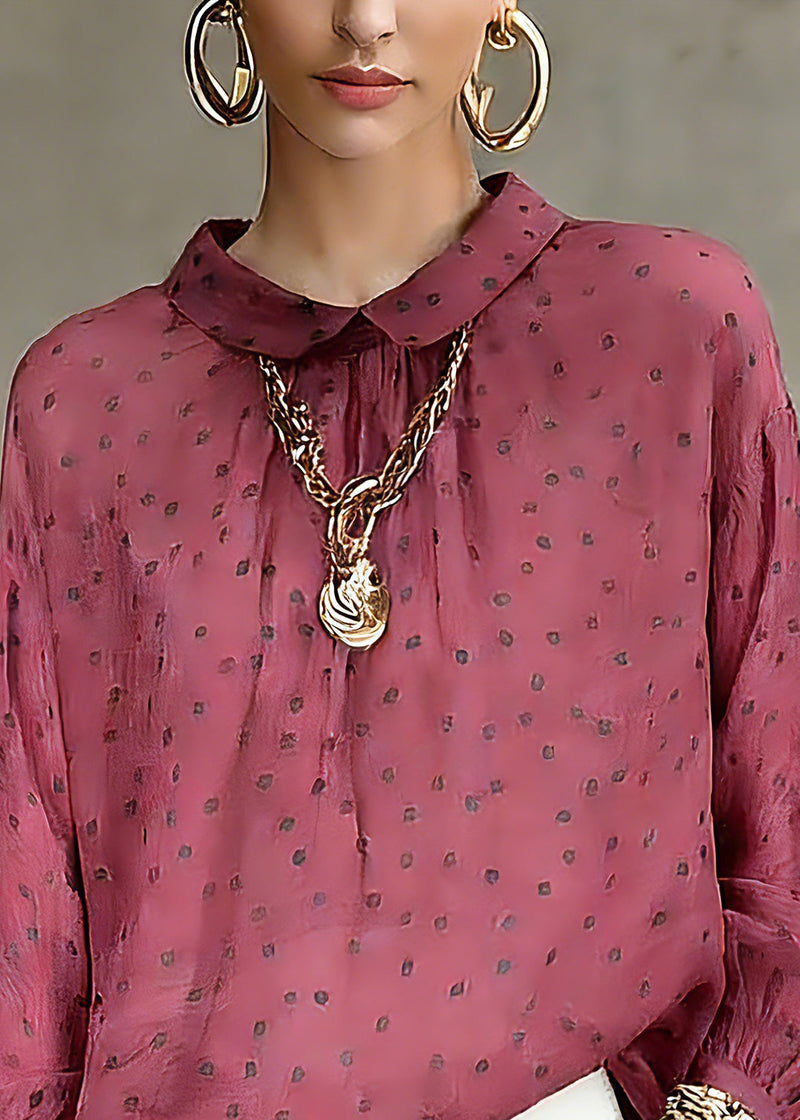 Red Peter Pan Collar Dot Print Top Spring