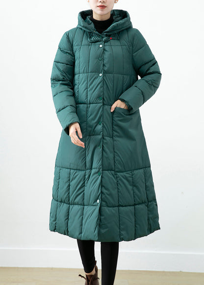 Boutique Blackish Green Hooded Pockets Fine Cotton Filled Winter Coats