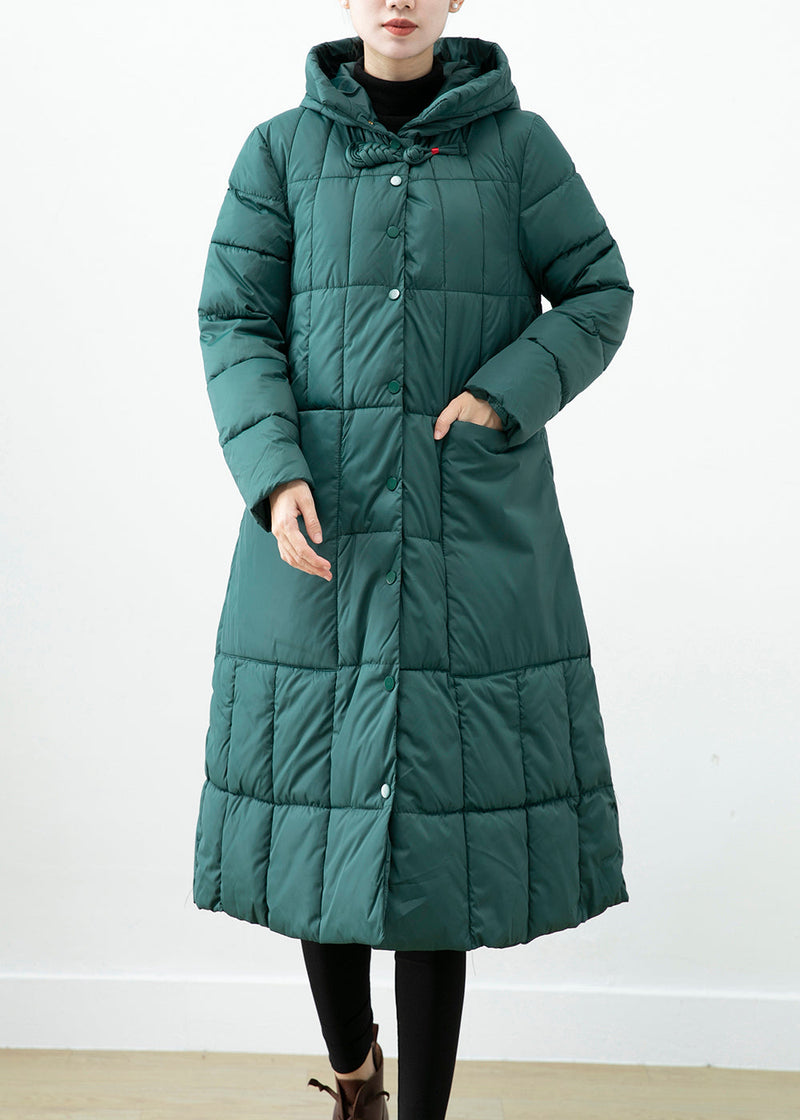 Boutique Blackish Green Hooded Pockets Fine Cotton Filled Winter Coats