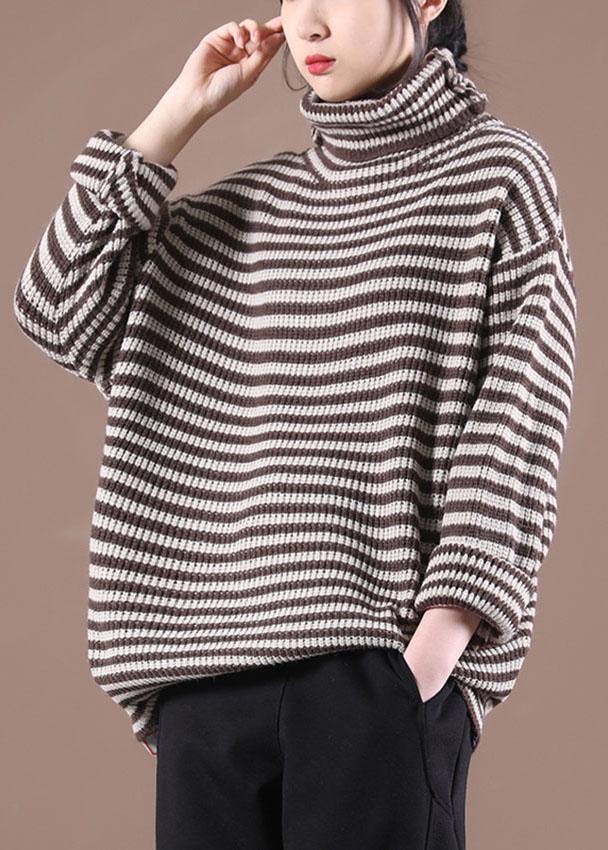 Chocolate Striped Long Sleeve Fall Knit Top