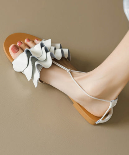 Gold Flat Sandals Splicing Wrinkled Peep Toe