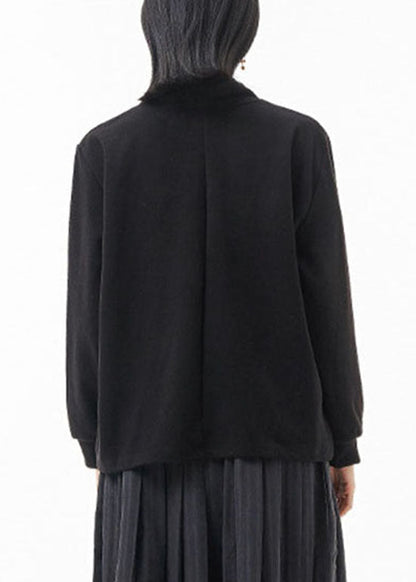 Black Stand Collar Patchwork Sweatshirts Top Spring