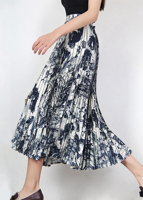 Print Wrinkled High Waist Cotton Skirts Summer