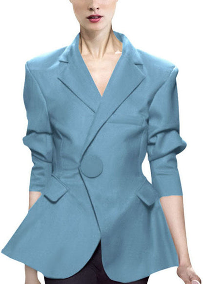 Formal Light Blue Button Peter Pan Collar Coats Long Sleeve
