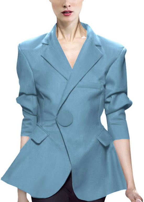 Formal Light Blue Button Peter Pan Collar Coats Long Sleeve