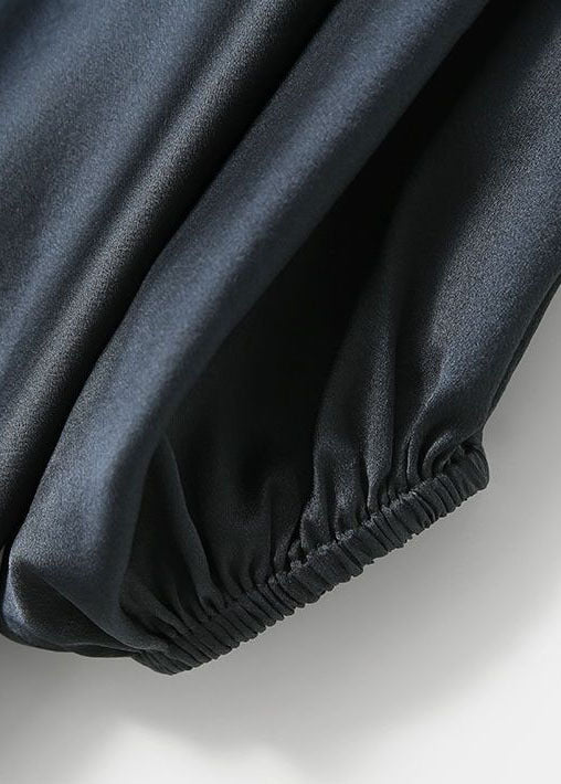 Navy O-neck Oversized Slid Silk Blouse Top Batwing Sleeve