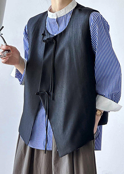 French Black Button Cotton Waistcoat Sleeveless
