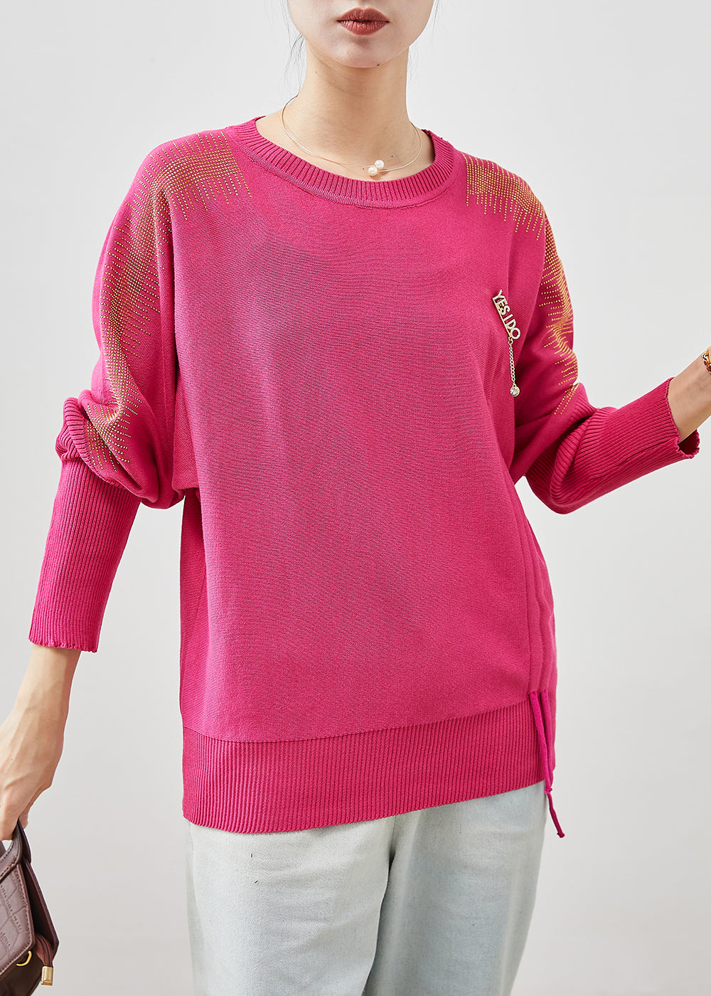 Rose Drawstring Knit Sweater Tops Spring