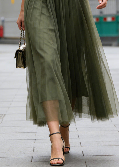 Simple Green Wrinkled Patchwork Tulle Skirts Sprin