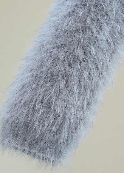 Classy Grey V Neck Bow Ma Hai Mao Cotton Knit Sweaters Winter