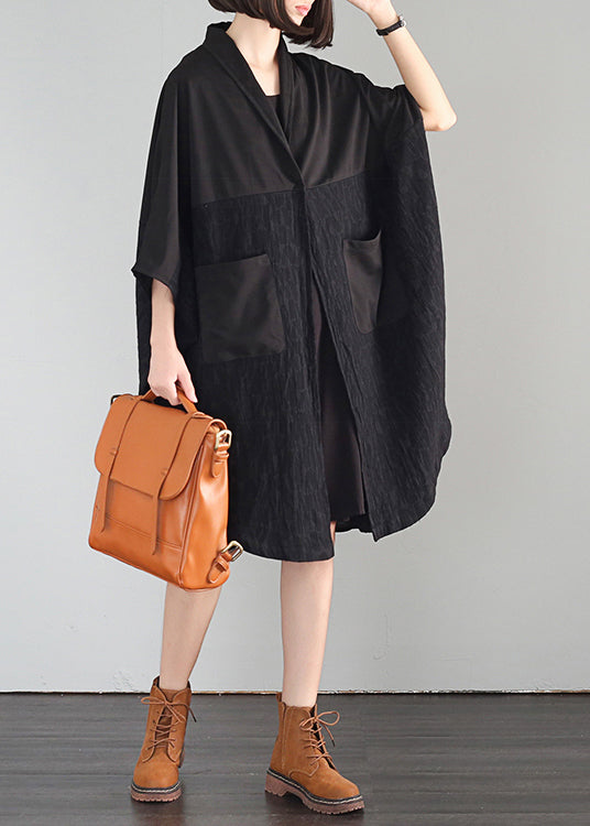 Black Oversized Patchwork Linen Vacation Dresses Summer