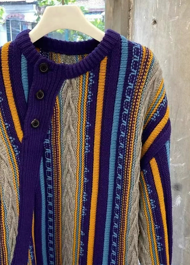 Striped O Neck Patchwork Cozy Knit Sweaters Long Sleeve