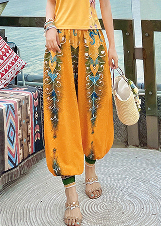 Yellow High Waist Print Lantern Pants Spring