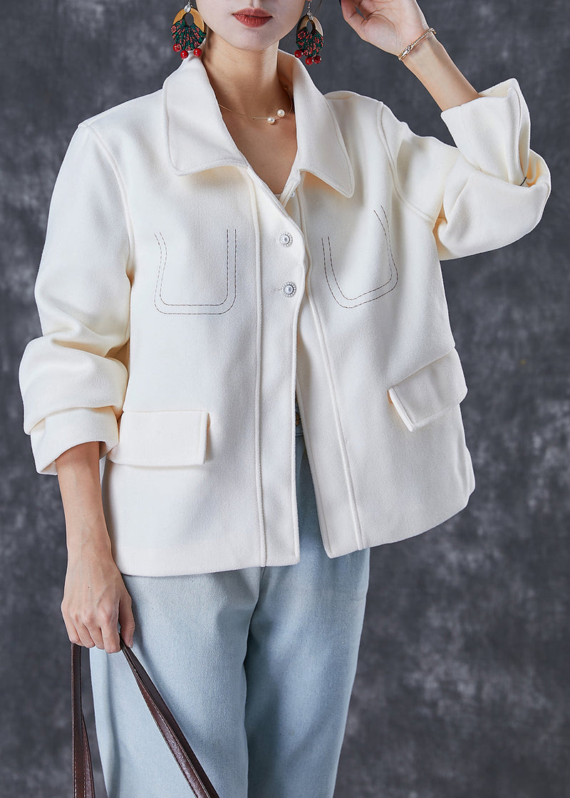 White Embroideried Woolen Coat Fall