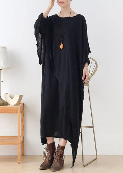 Grey O-neck Patchwork Fall Cotton Dress