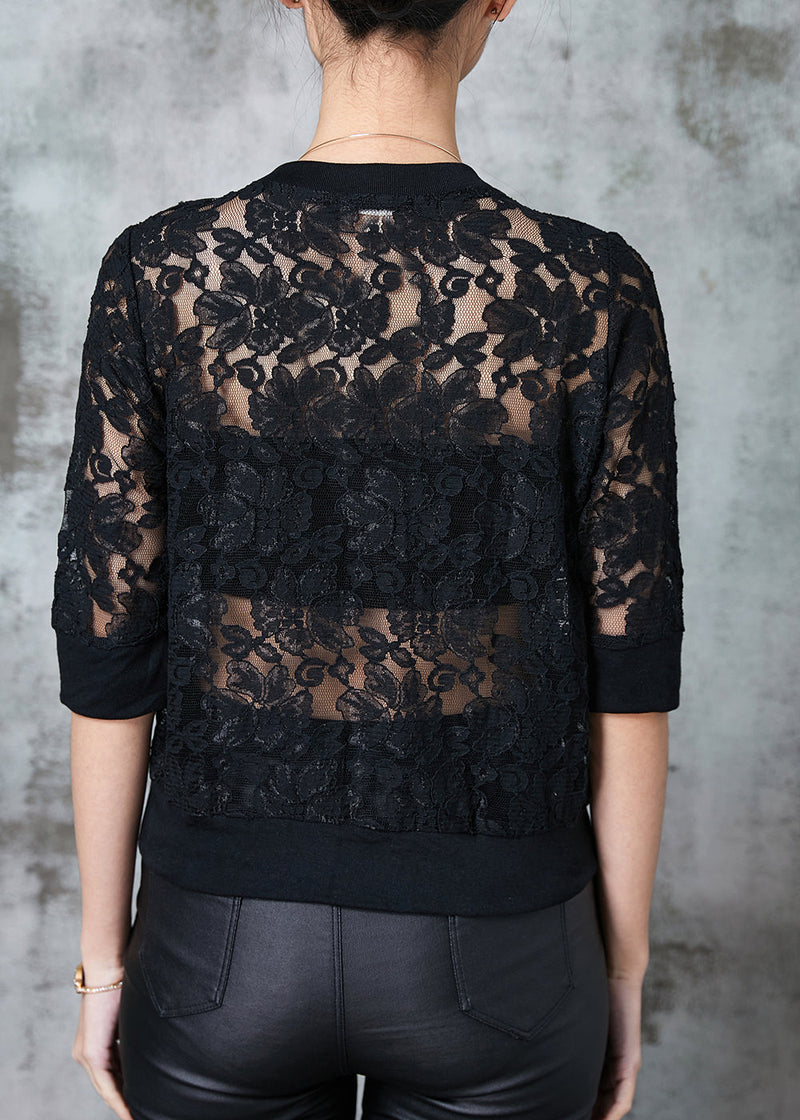 Black Hollow Out Lace Upf 50+ Tops Summer