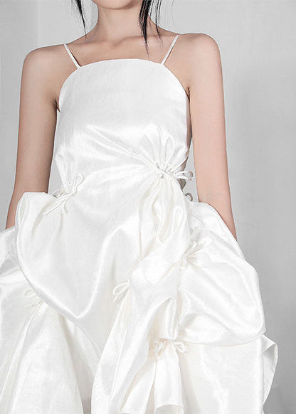 White Bowasymmetrical Summer Spaghetti Strap Dress