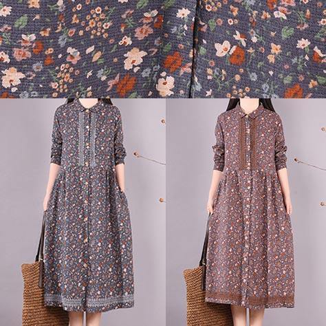 Vivid Blue Print Clothes Lapel Lace Robe Spring Dress