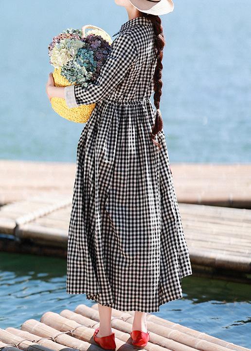 Diy Lapel Drawstring Spring Clothes Photography Black Plaid Dresses