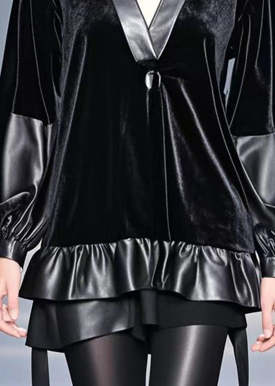 Black Oversized Patchwork Silk Velour Top Fall