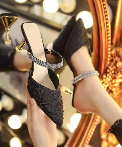 Unique Pointed Toe Stiletto Black Genuine Leather Wear on Both Sides