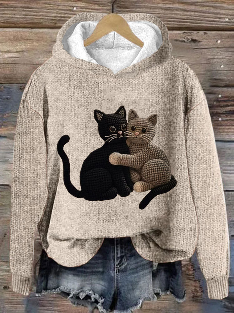 Women's Cute Pet Cat Embroidery Printed Hoodie elevenforest