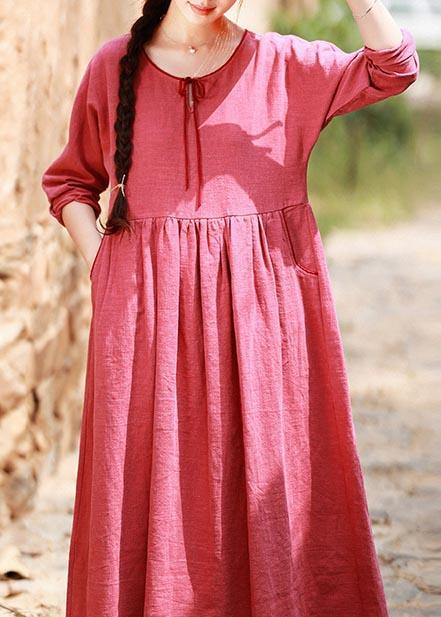 Italian Red Clothes for O Neck Pockets Maxi Spring Dress
