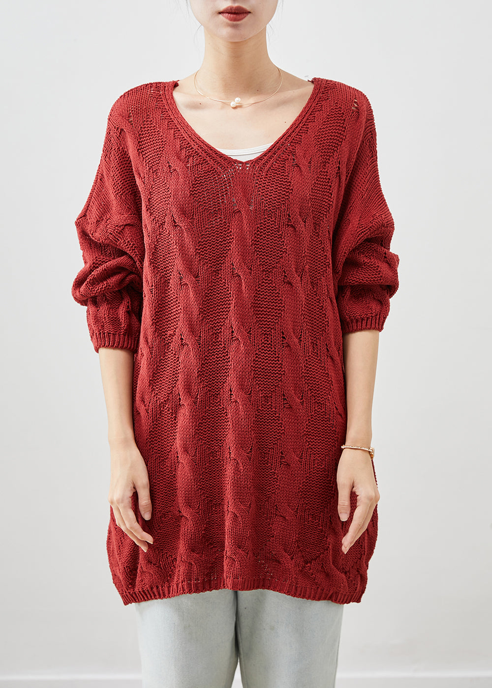 Mulberry V Neck Thick Knit Sweater Tops Winter