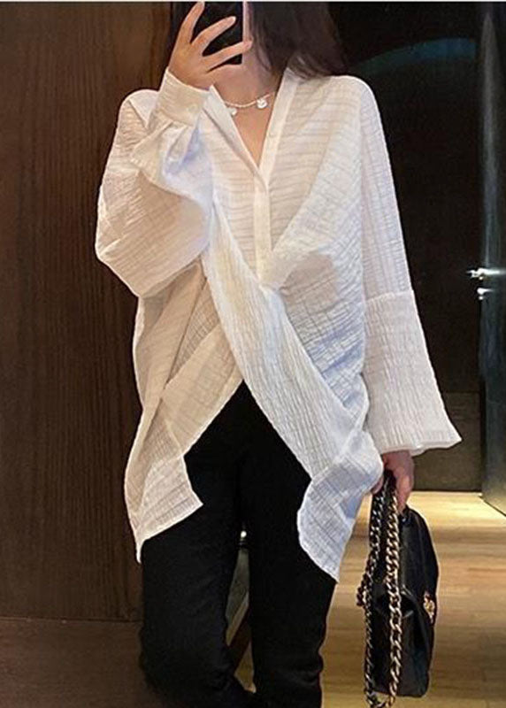 White Peter Pan Collar Plaid Cross Connection Shirts Full