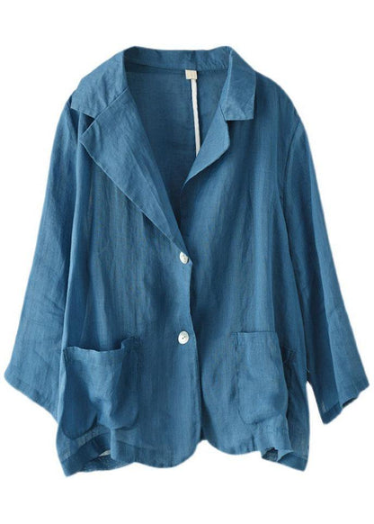 Blue Pockets Patchwork Coats Long Sleeve