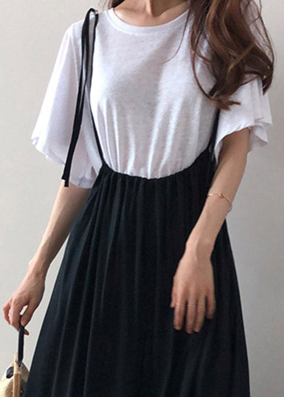 White O-neck Cotton Blouse T Shirt Flare Sleeve