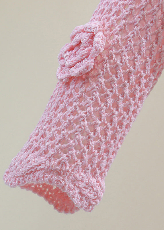 Brief Pink Hollow Out Cotton Knit Sweaters Spring