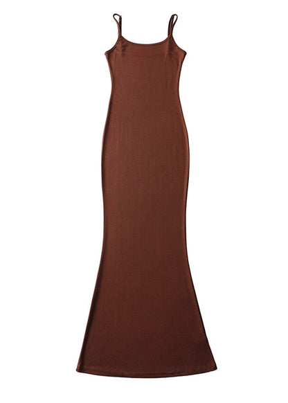 Brown Silm Fit Beach Spaghetti Strap Dress Summer