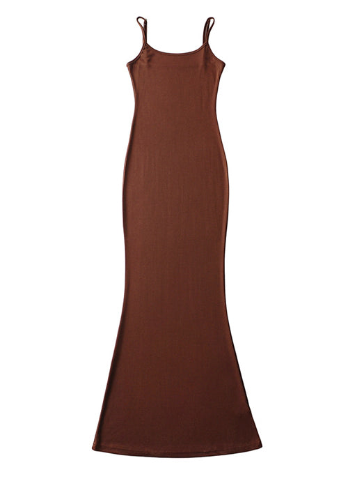 Brown Silm Fit Beach Spaghetti Strap Dress Summer