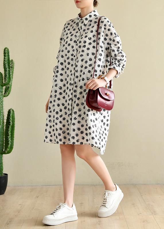 Classy White Dot Cotton Dress Button Spring Dresses