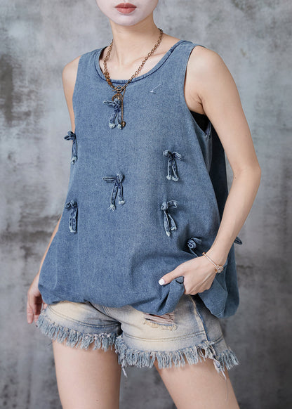 Blue Bow Denim Beach Vest Sleeveless