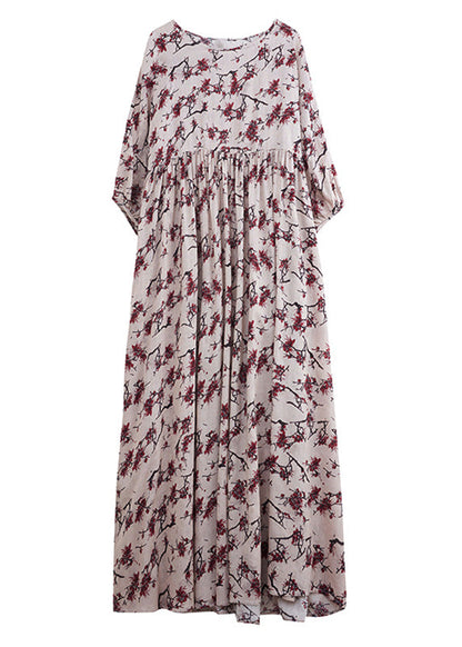 Loose O-neck Patchwork Wrinkled Cotton Long Dress Summer