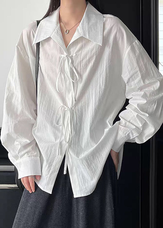 Brief White Tie Lace Shirt Lantern Sleeve
