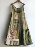 Vintage Floral Pattern Linen Blend Lace Patchwork Dress artswardrobe
