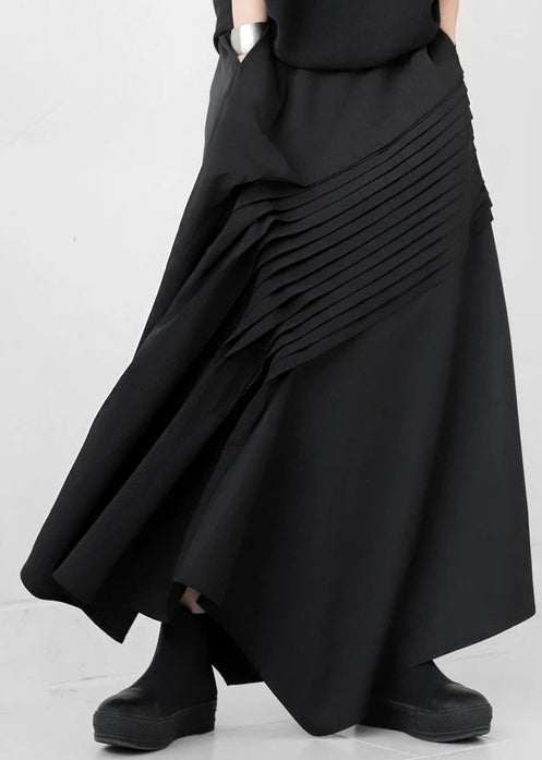 Black Asymmetrical Wrinkled Cotton Skirt Fall