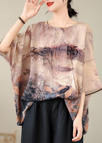 Oversized Print Linen Tank Tops Summer