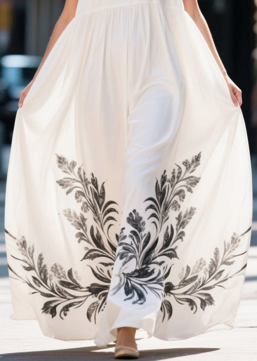White Oversized Print Chiffon Long Dresses Summer