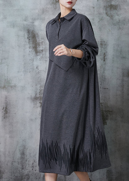 Grey Peter Pan Collar Patchwork Cotton Maxi Dresses Spring